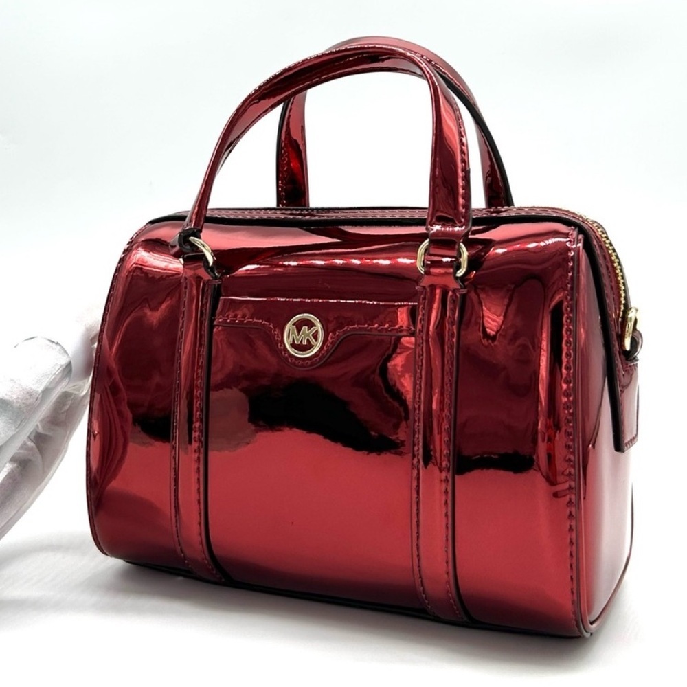 Michael Kors Jet Set Small Patent Duffel Crossbody Bag Cherry - Picture 2 of 10